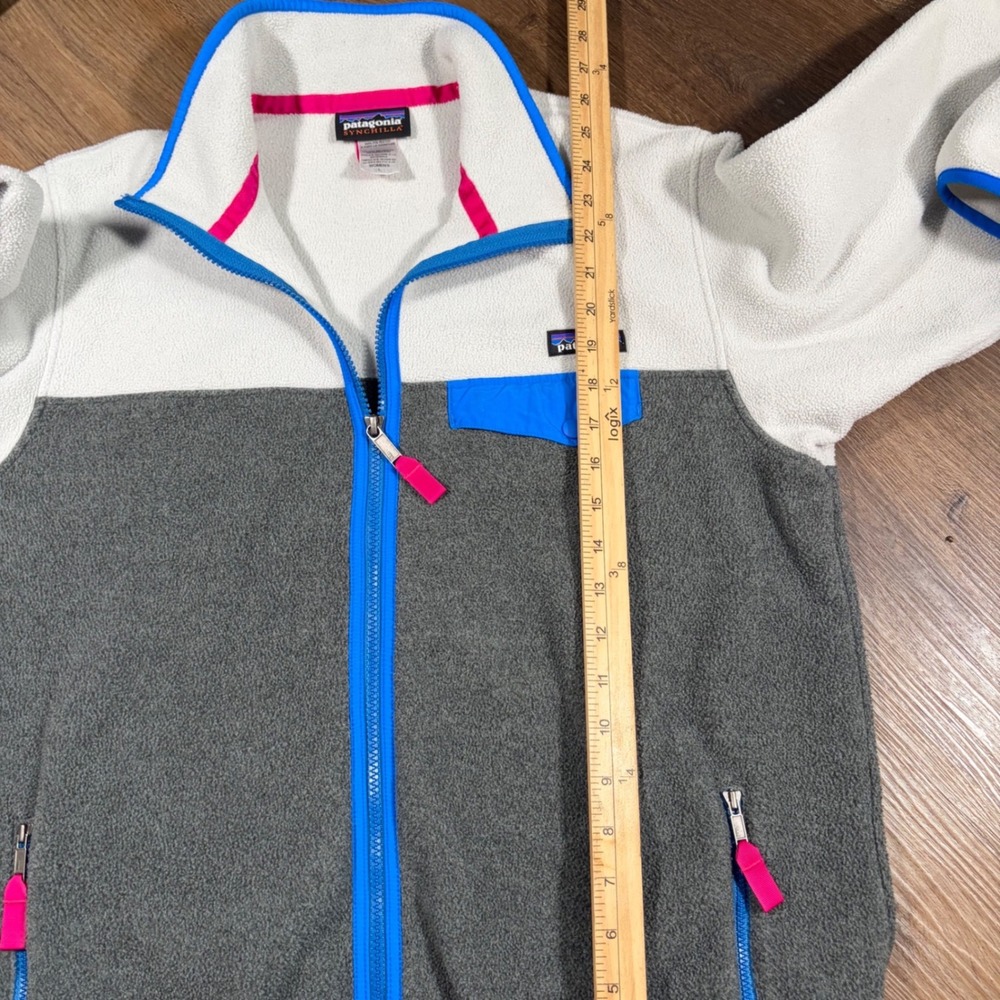 Patagonia Synchilla Fleece Full Zip Jacket Grey White Blue Pink Womens Large - Picture 5 of 6